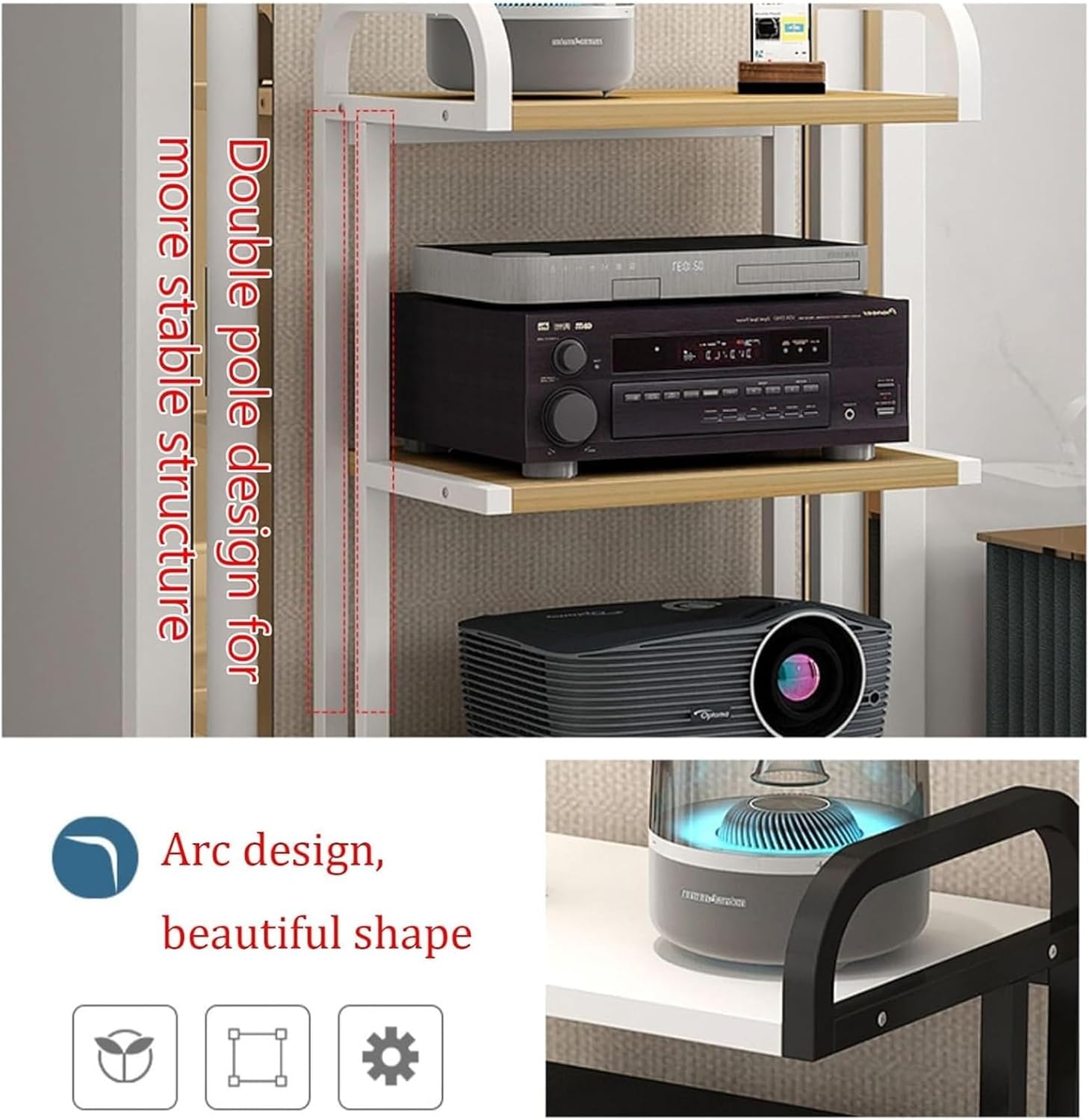 LemNin AV Media Stand AV Media Cabinet Stand 4-Tier Movable AV Media Cabinet Stand Stereo Component Cabinet Wooden Shelf(C)