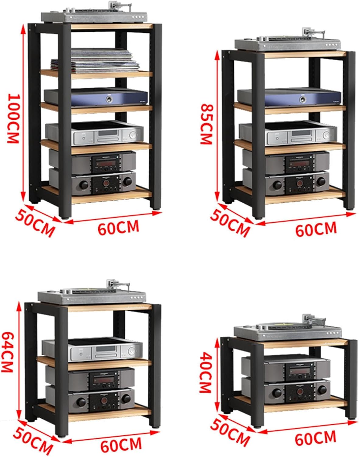 Open Multi-Tier Audio Rack Amplifier Stand HiFi AV Cabinet Mobile Kickstand CD Rack Media Storage Shelf Protects and Organizes Your Valuable Music