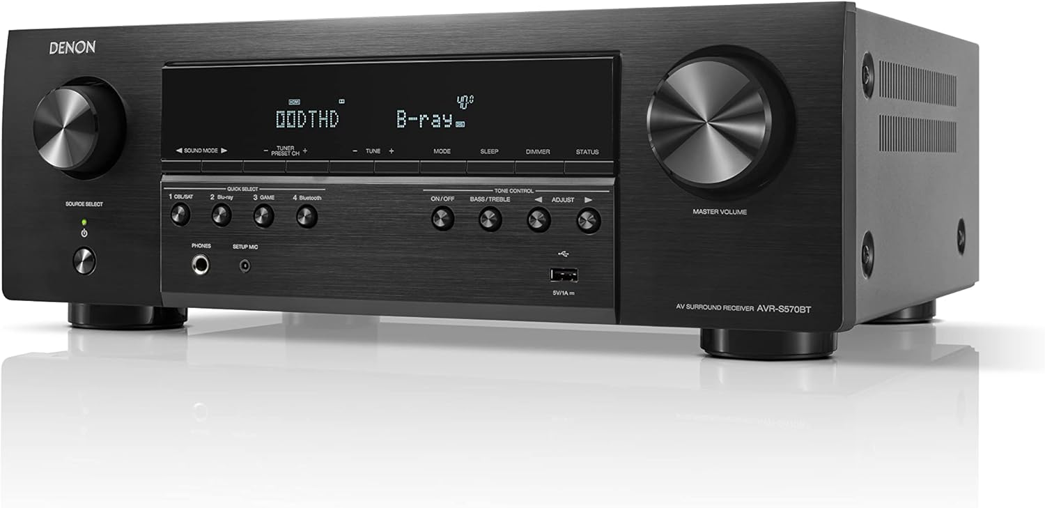 Denon AVR-S570BT (2022 Model) 5.2 Channel AV Receiver - 8K Ultra HD Audio & Video