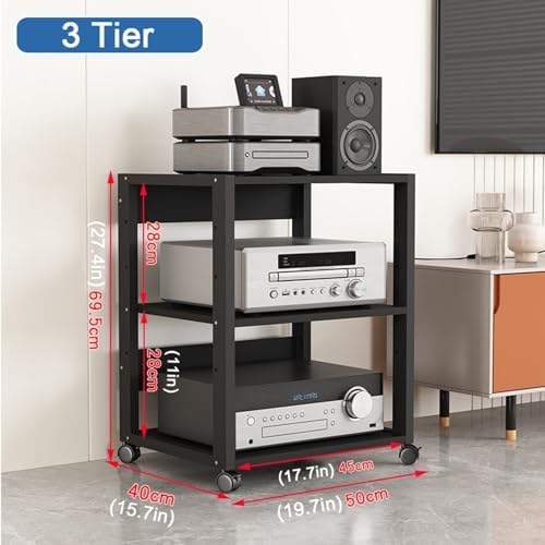 2/3/4/5/6 Tier Movable AV Media Stand Audio Rack CD Player Stand Stereo Component Storage Cabinet with Height Adjustable Wooden Shelf for Home/Office/Theater
