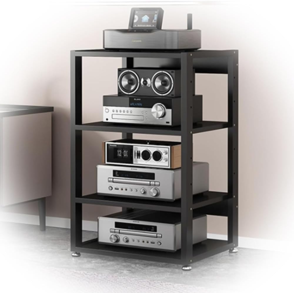 NILZA Modern Av Stand Stereo Component Cabinet 3/4/5-Tier Small Audio Stand Open Gaming TV Stand Rack Audio Tower for Home/Office/Audio Video/Theater(Black