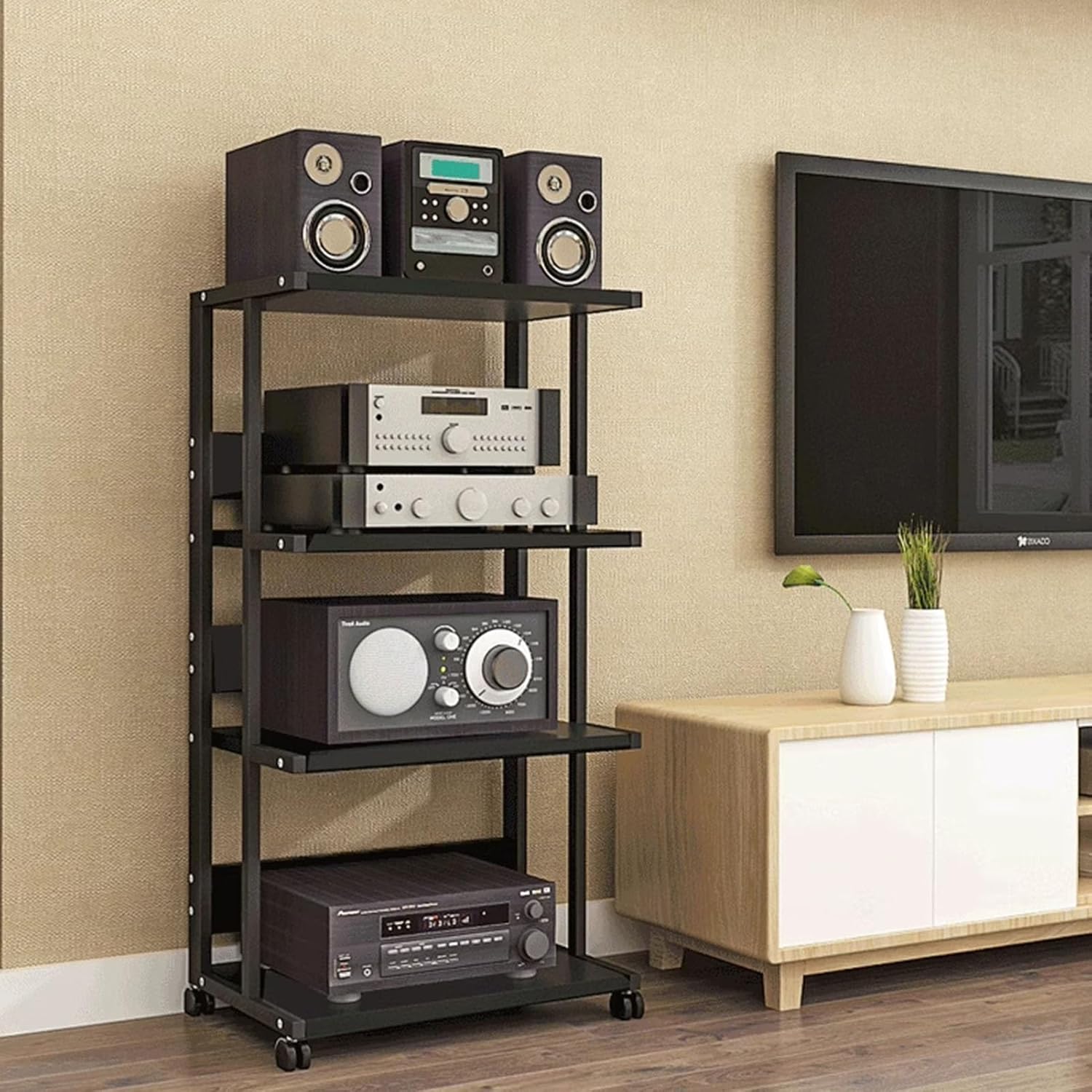 4-Tier Movable Media Stand Audio/Video Component Cabinet