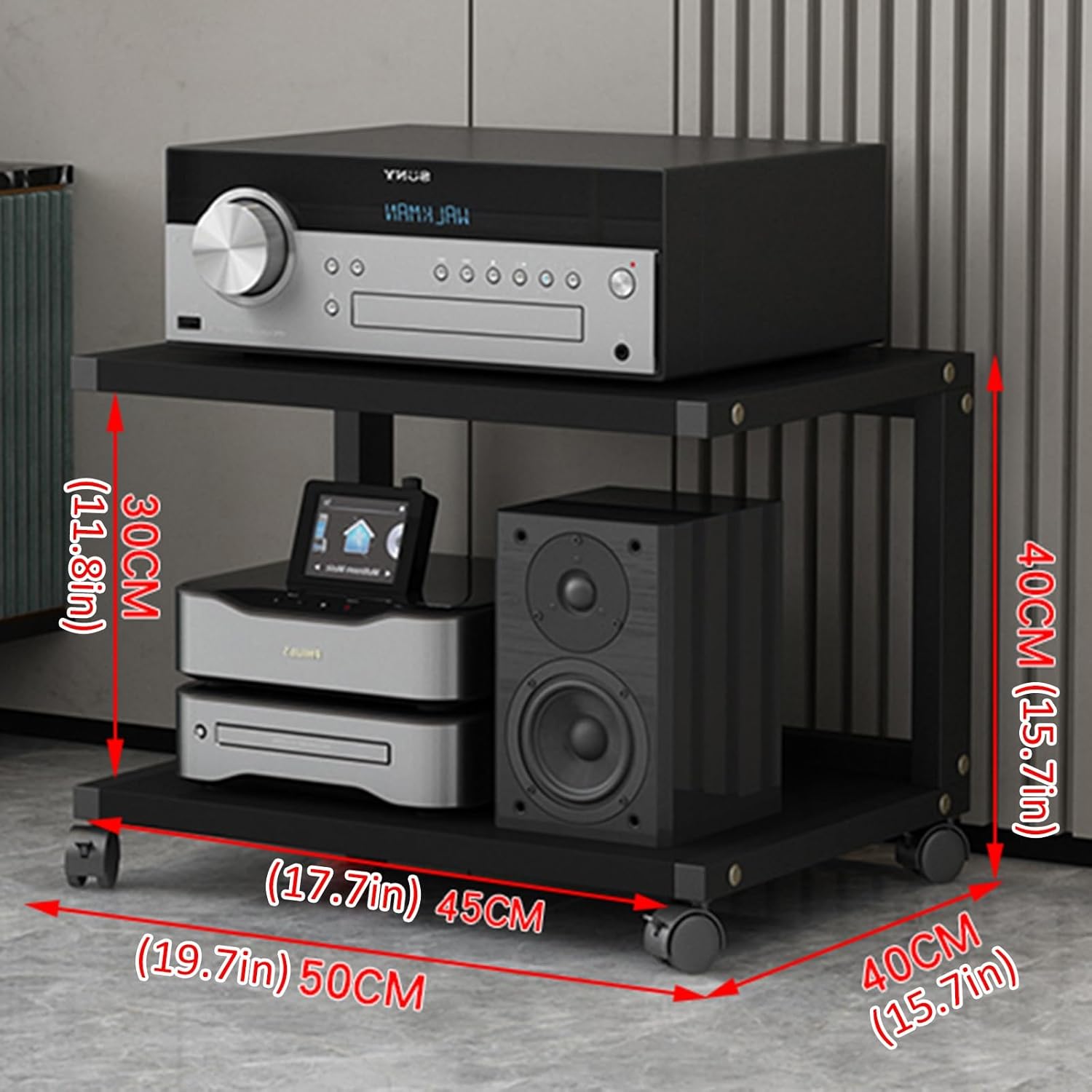 DLYZAYE Modern Stereo Stand with Wheels - Audio-Video Media Rack Tower