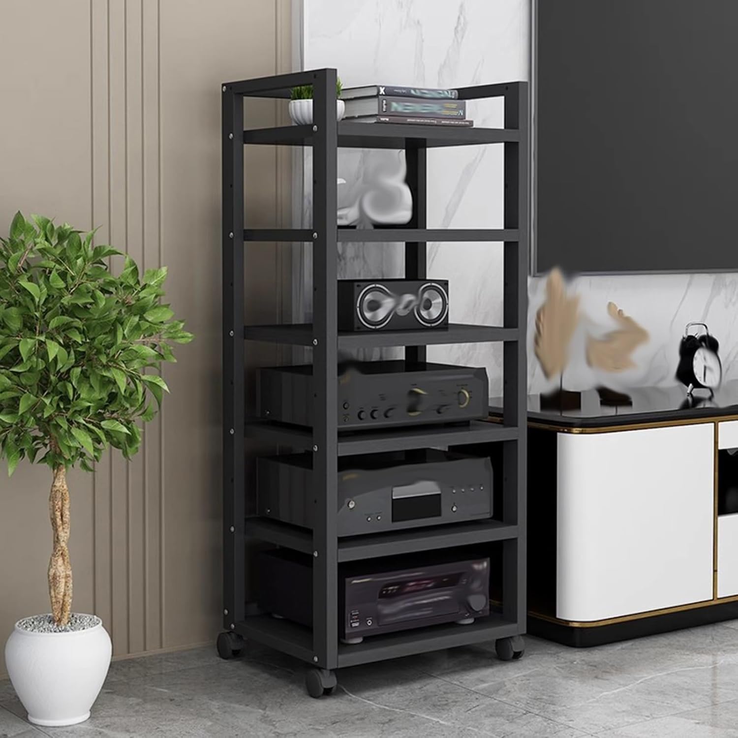 4/5/6 Tiers Corner Stereo Cabinet/Audio-Video Stand with Adjustable Shelf