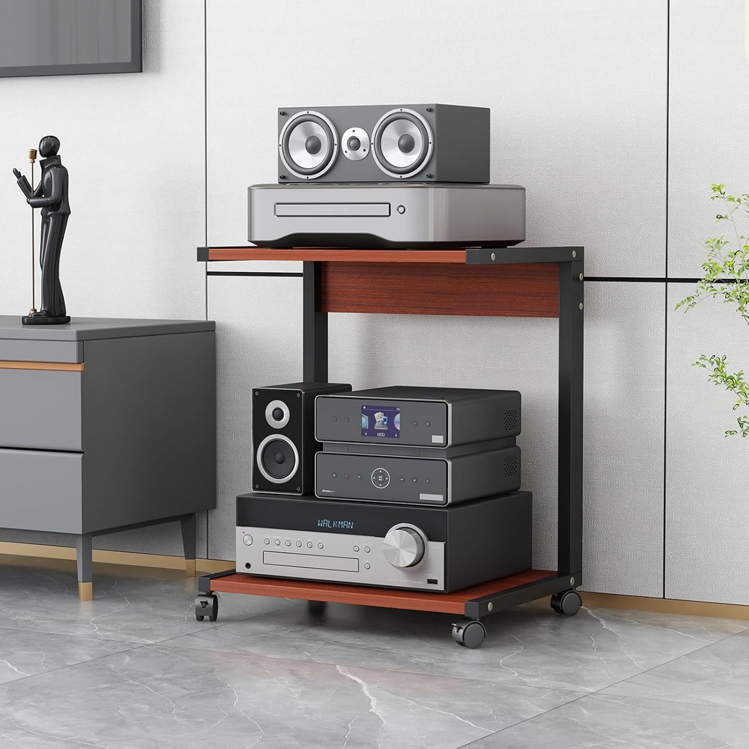 2-Tier Movable Open Storage Shelf for Corner TV Stand Amplifier Rack Audio DVD CD Players Stand Stereo Component Cabinet