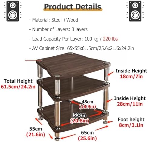 UYCVT Heavy Duty Audio Component Rack - 4 Layer Media Stand for Record Player Stereo Receiver & Xbox/Ps4/Tv - Durable Av Display Storage Solution for Home Entertainment
