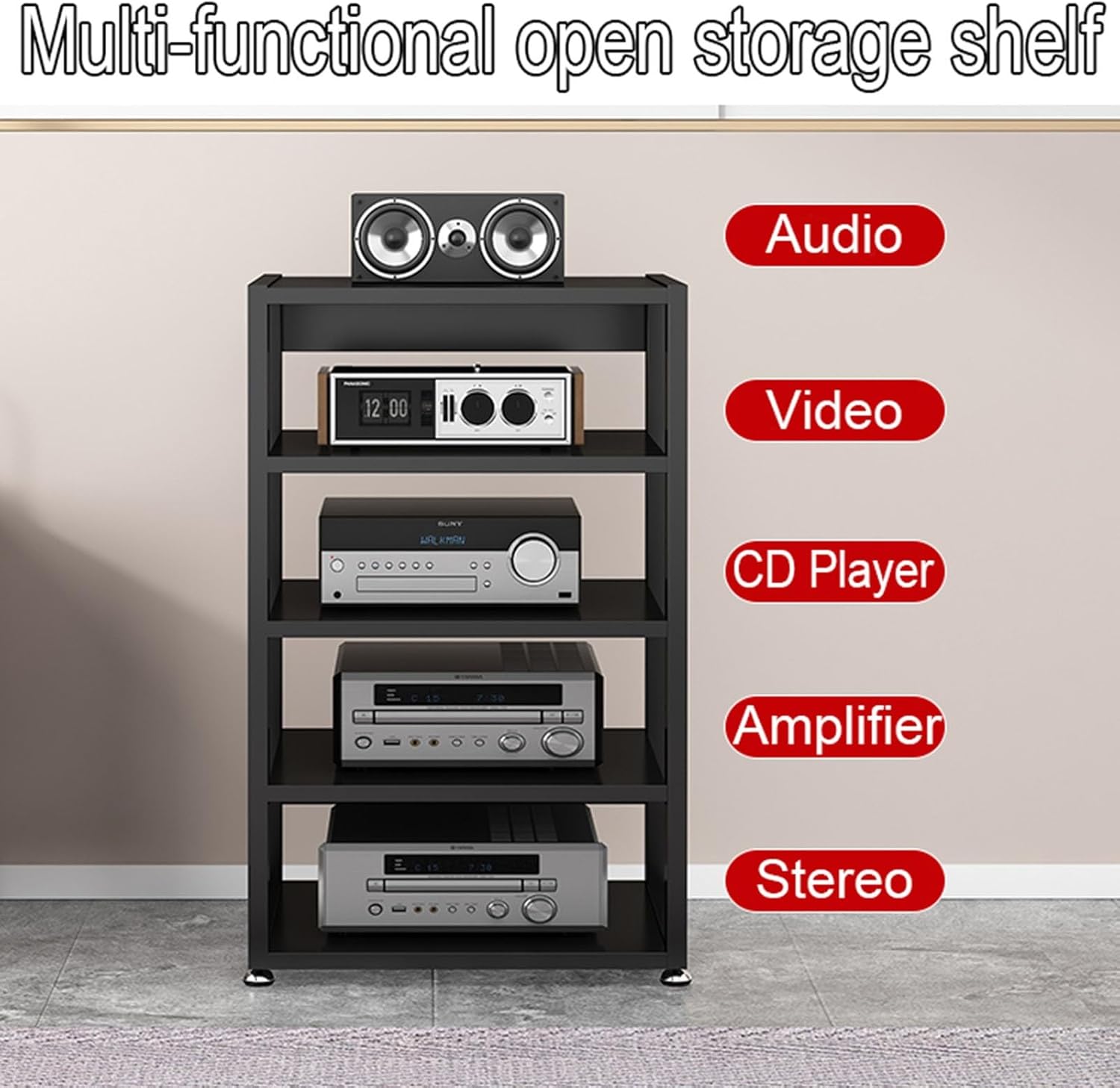 DFEDHF Media Stand Audio Video Rack Corner TV Entertainment Stereo Components Cabinet CD Player Stand Floor-Standing Open Storage Shelf with Height Adjustabl(B-2 Tier-50X40X40CM)