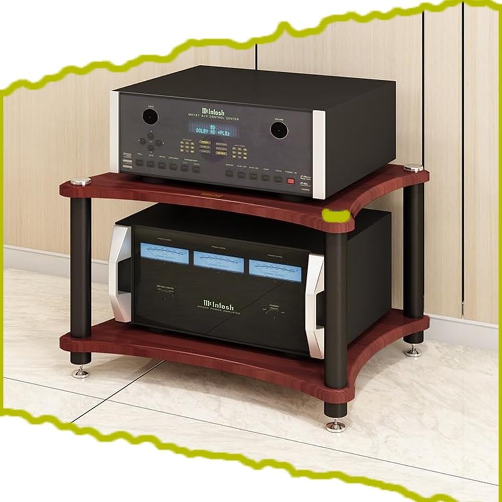 BIUBPW Wood HiFi Racks 24in Stereo Cabinet HiFi Regal Audio Rack Amplifier Rack AV Media Stand Floor-Standing Audio Video Components Cabinet(Brown