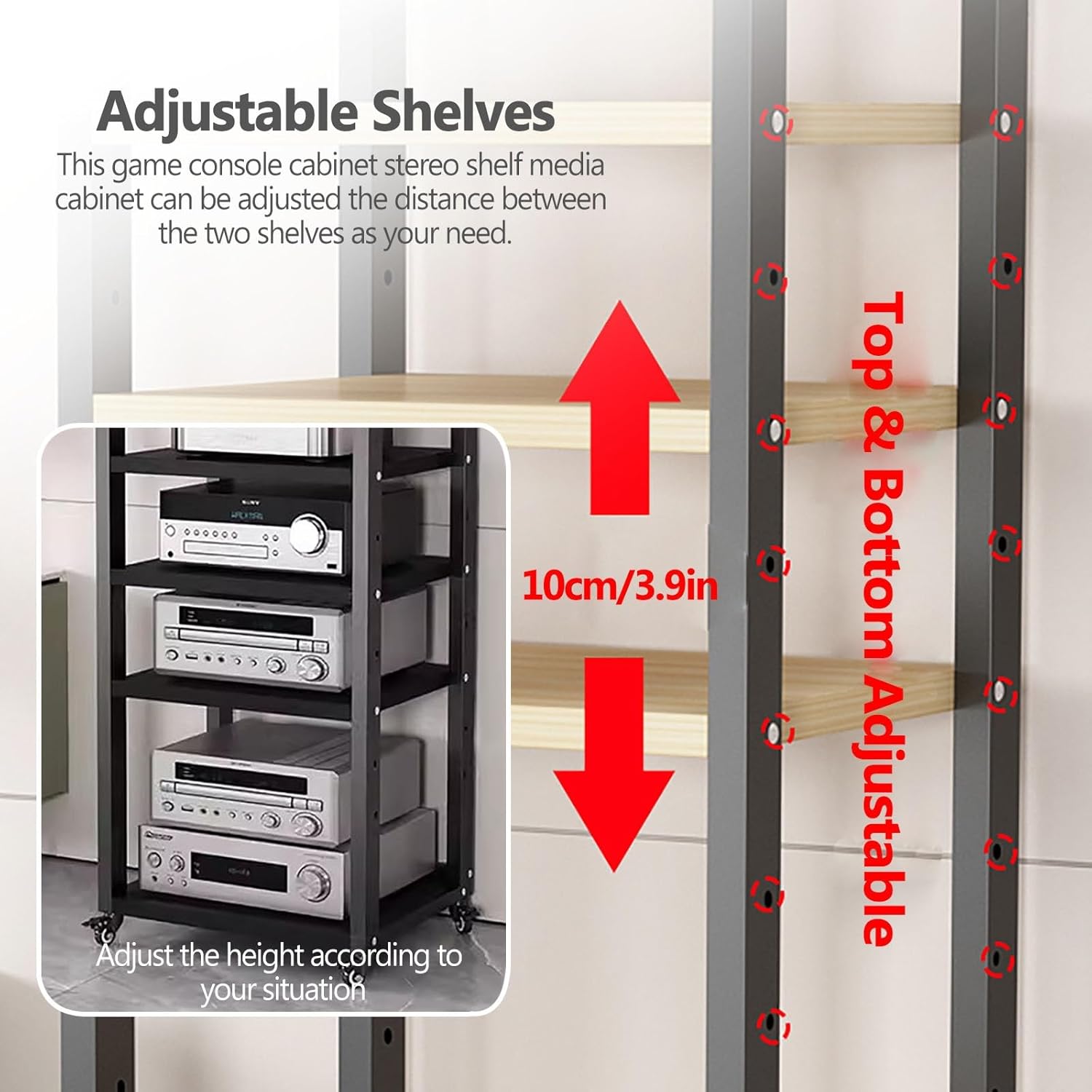 Audio Rack Av Tower Media Stand 5-tier Electronics Equipment Shelf