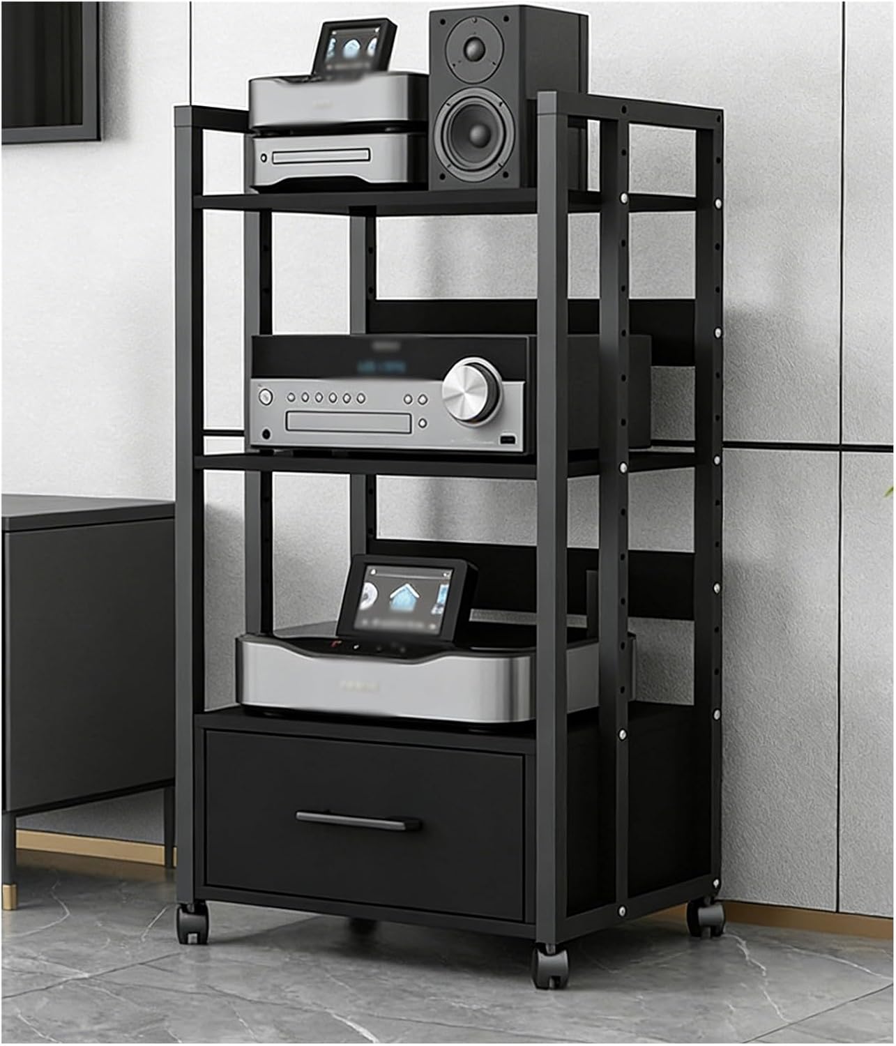 YLLFFLL 3 Shelf Audio Component Rack Tower Media Stereo Stand Equipment Shelves