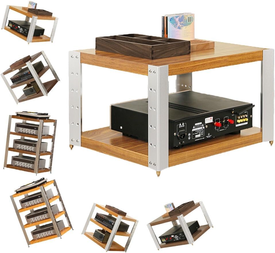 KGPGNYMYHA Wooden Stereo Cabinet AV Media Stand Stereo Rack TV Stand With Adjustable Shelves Rack Audio Tower For Recording Room Office Home Theater(Natural