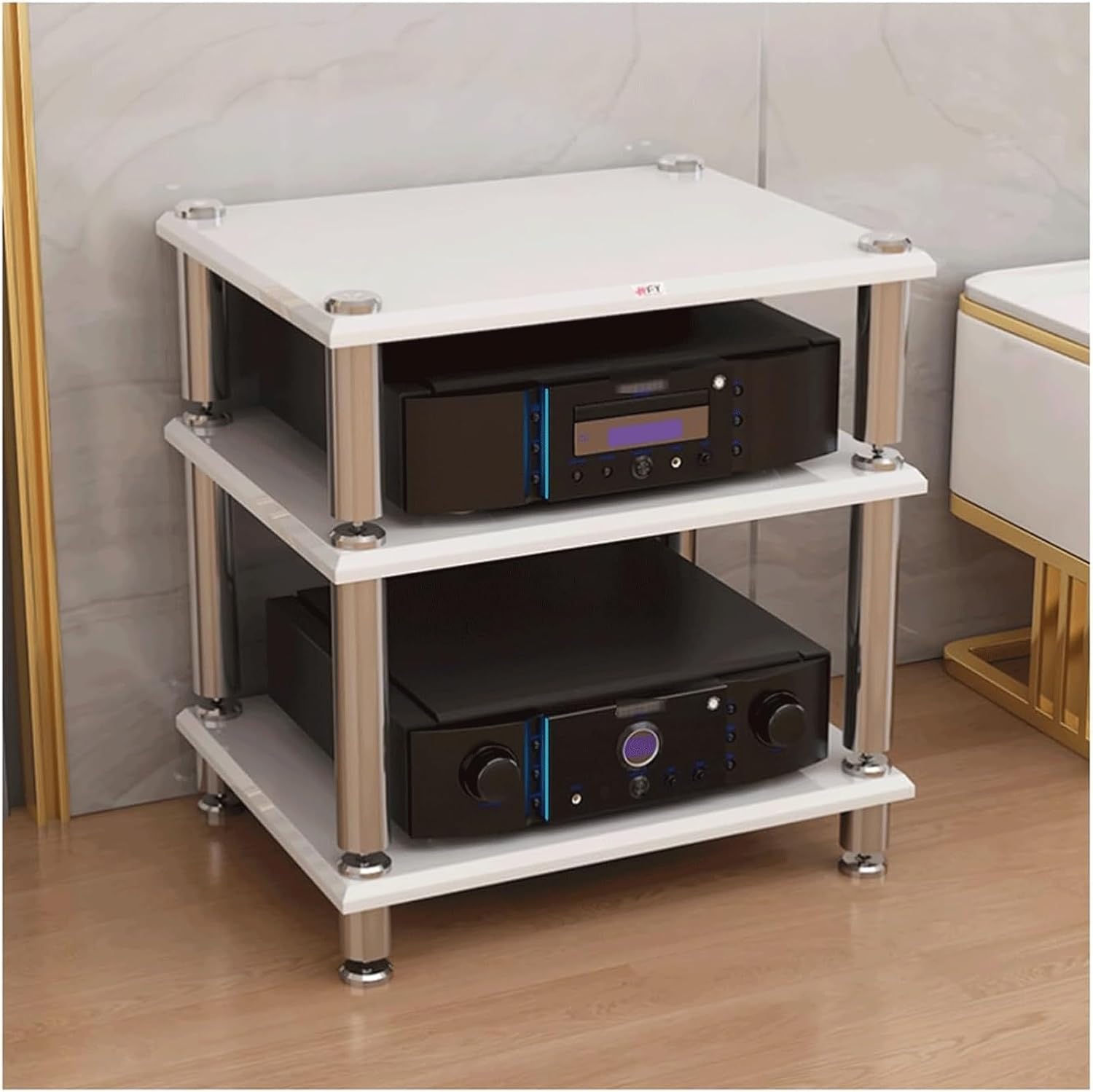 KUddYYKi Audio Rack 1/2/3/4 Tier Stereo Rack Audio Equipment Rack Audio Open Rack Cabinet Wooden HiFi Rack AV Stand Audio-Video Shelving(Wei