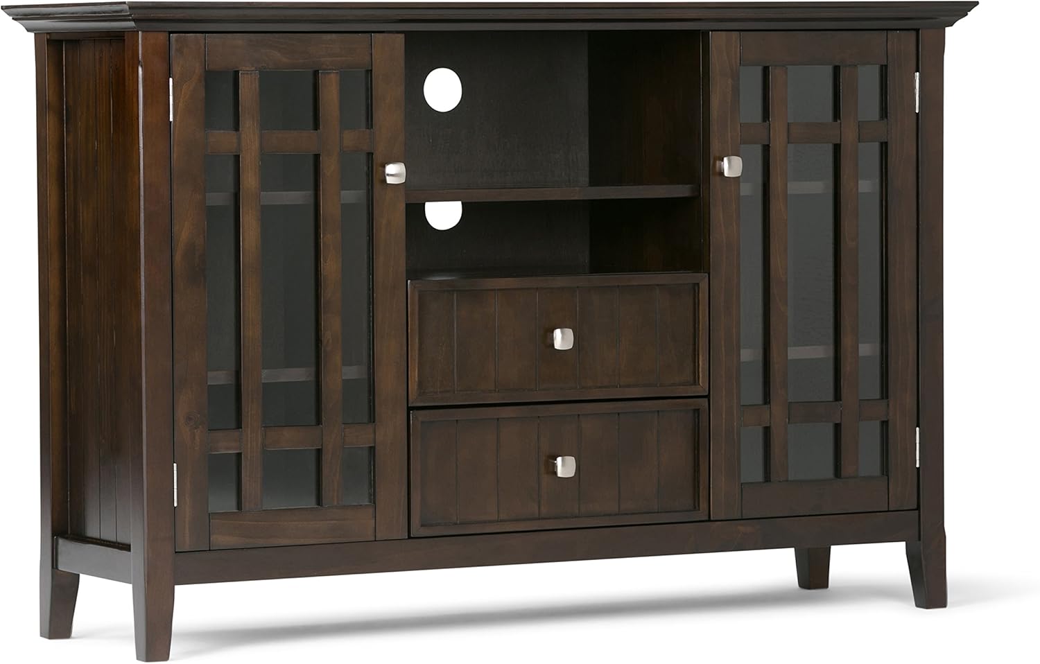 SIMPLIHOME Bedford SOLID WOOD 53 Inch Wide Transitional TV Media Stand in Dark Tobacco Brown for TVs up to 60 Inches