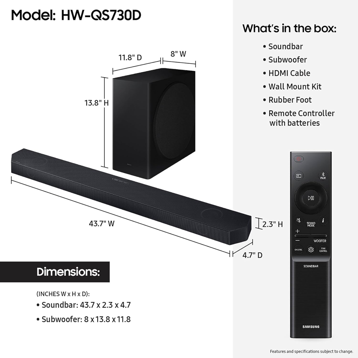 Samsung QS730D 3.1.2ch Soundbar w/Wireless Dolby Atmos Audio