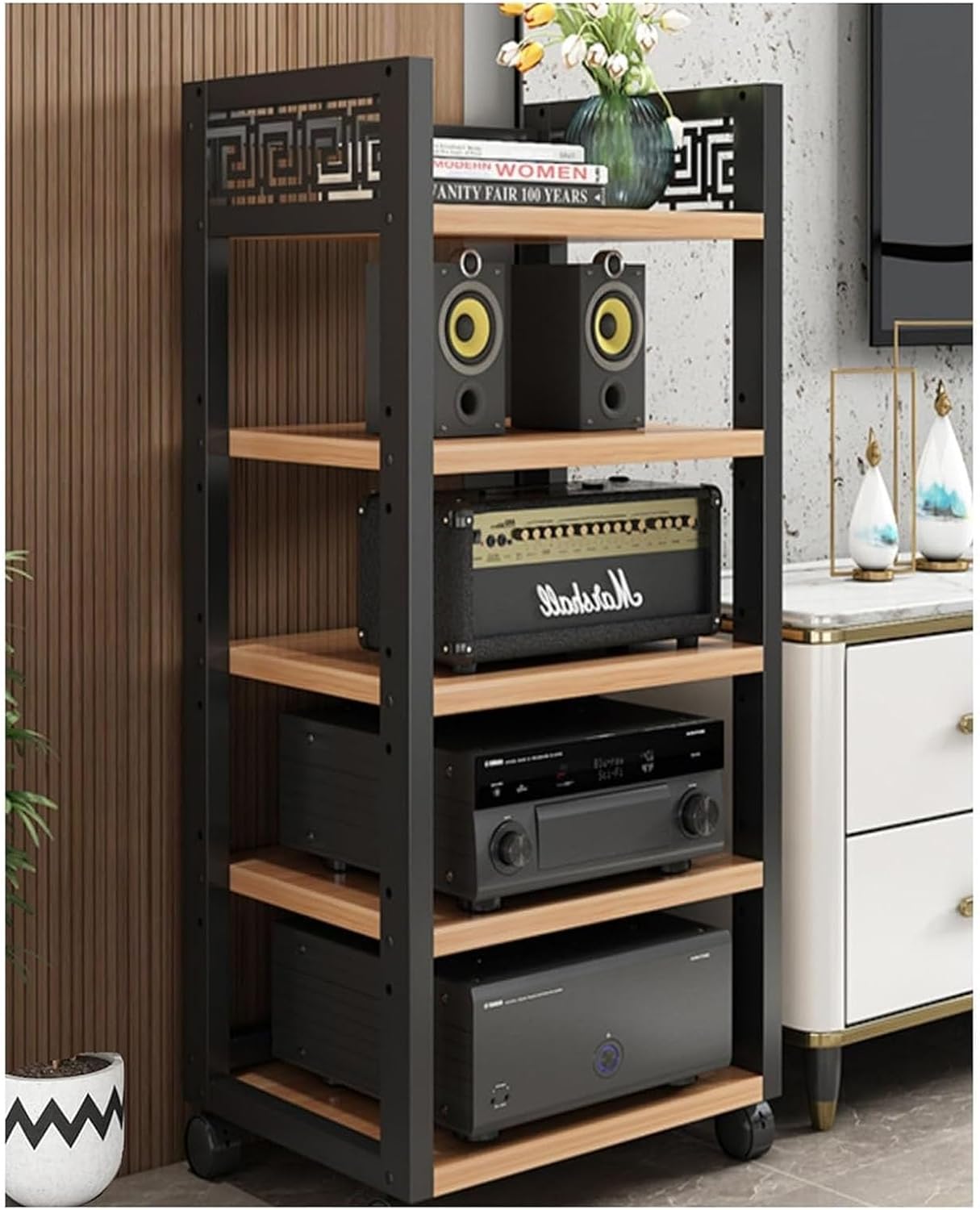 CD Rack Mobile AV Media Rack Corner Stand Wooden Corner Frame Component Cabinet Stereo Rack Audio Tower with Height Adjustable Wooden Stand for Home Office (Color : D-5-50X40X108CM)