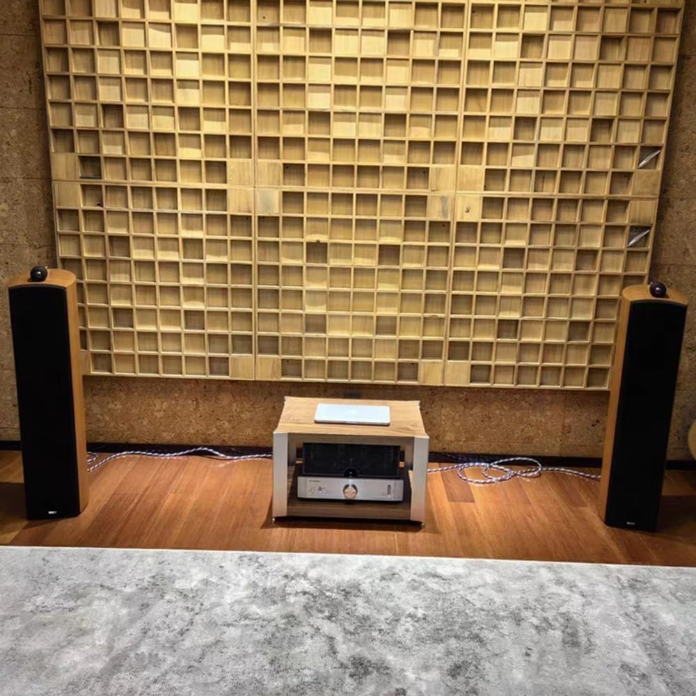 KGPGNYMYHA Wooden Stereo Cabinet AV Media Stand Stereo Rack TV Stand With Adjustable Shelves Rack Audio Tower For Recording Room Office Home Theater(Natural