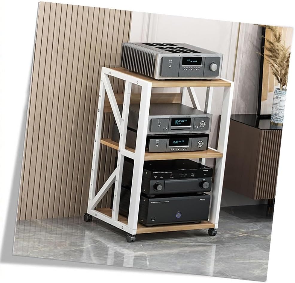BIUBPW 3 4 5 Tier Shelf Open Audio Stand DVD CD Player Stand Wooden Media Stand