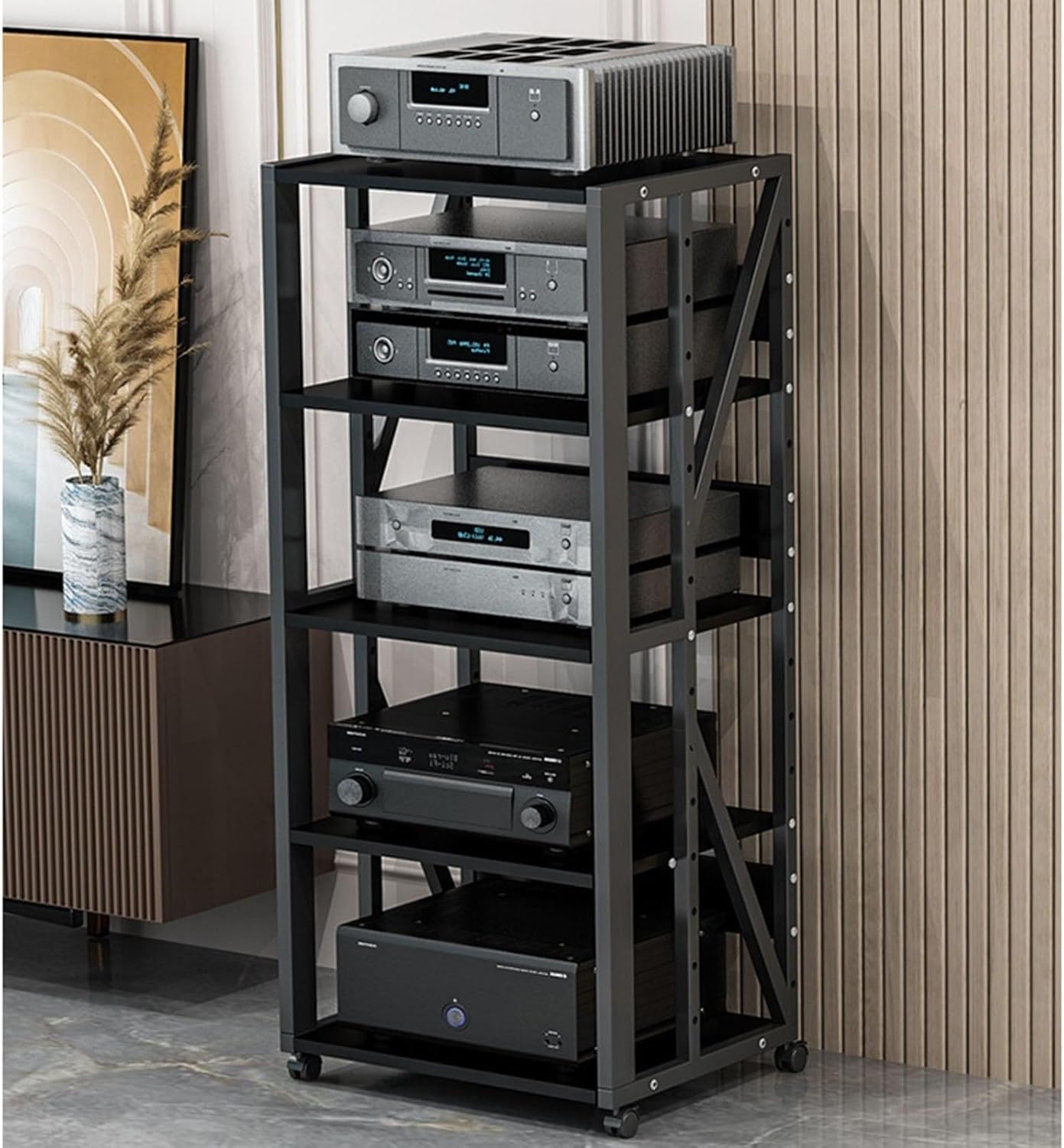 UYCVT Movable Media Stand Multi-Function Movable Audio Video Storage Cart Cd Player Media Stand Amplifier Rack-Black - B-5 Tier