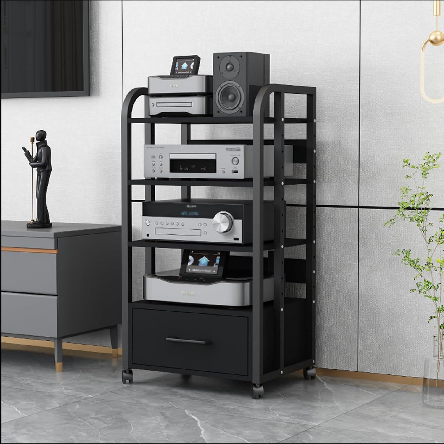 Movable Audio Rack with Drawer