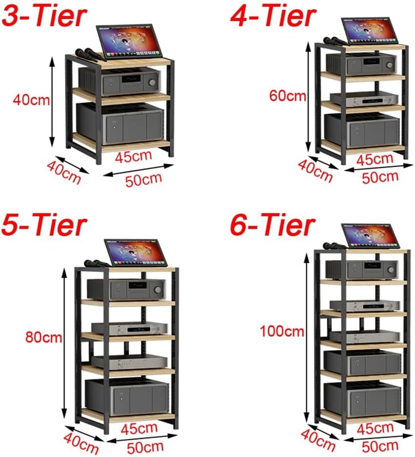 GSKDZG 3 4 5 6 Tier AV Media Stand Height Adjustable Audio Rack Record Player Stand Wooden Shelf Stereo Rack Media Storage Cabinet HiFi Rack(Black