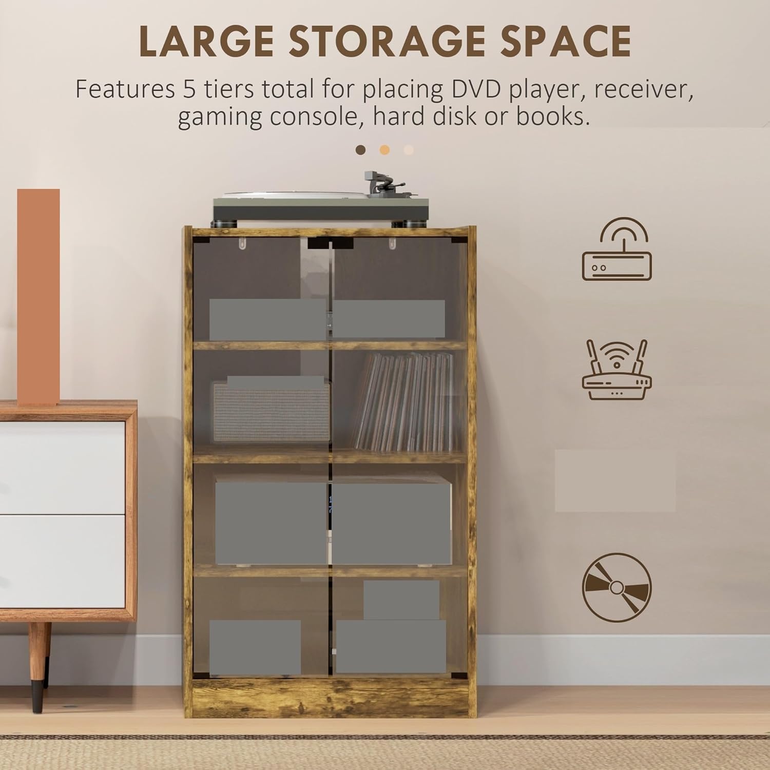 Retro Media Cabinet with 4-Tier Stereo