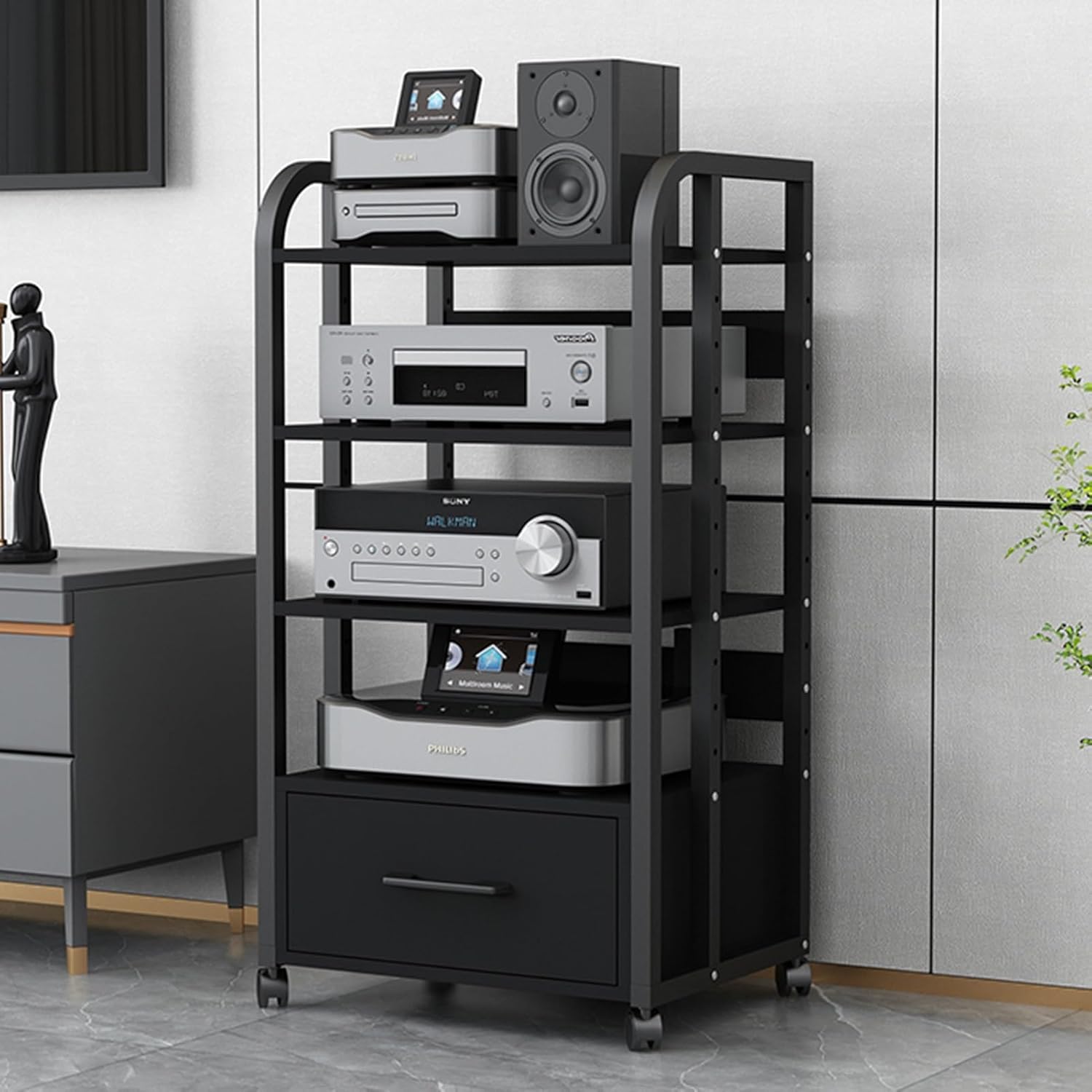 YLQFGUVWK 4-Layer Removable AV Media Stand CD Player Stand Stereo Component Storage Cabinet with Drawers for Home/Office/Theater