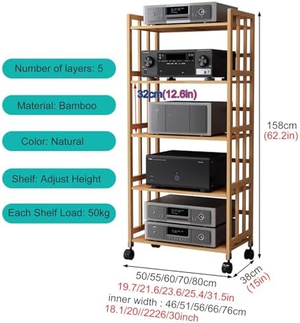 2 3 4 5 Tier Stereo Rack System Cabinet with Height-Adjustable Shelf & Wheels