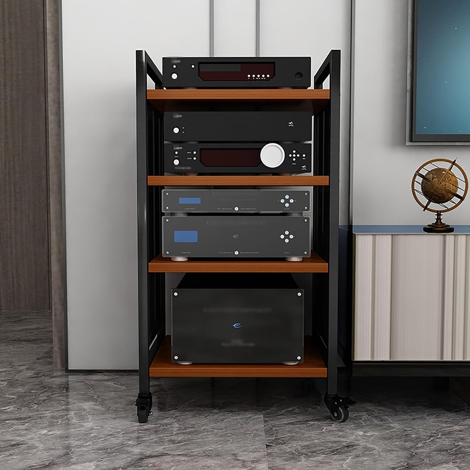 HOFSSI 4-Tier Metal Steel Frame Amplifier Rack CD Player Stand Stereo Component Storage Cabinet Audio Tower for Home/Office/Theater (Color : B)