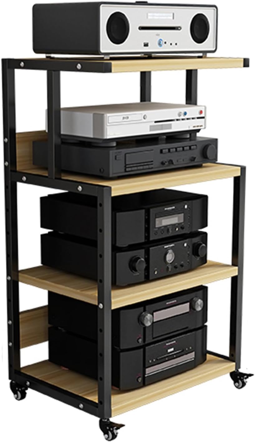 YLQFGUVWK 4 Tier AV Media Stand Corner Shelf Wooden Corner Shelf Component Cabinet Stereo Audio Rack Tower Perfect for DVD Player: with Height Adjustable Wooden Shelf(Color- 2)