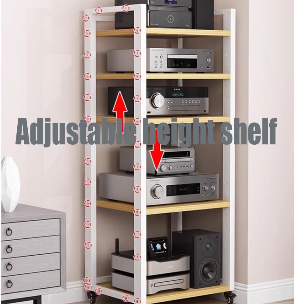 KGPGNYMYHA 55in Audio Video Media Stand Cabinet Movable Components Cabinet Stereo Rack Modern Media Center Corner CD Player Stand With Height Adjustable Shelves(Black+Black