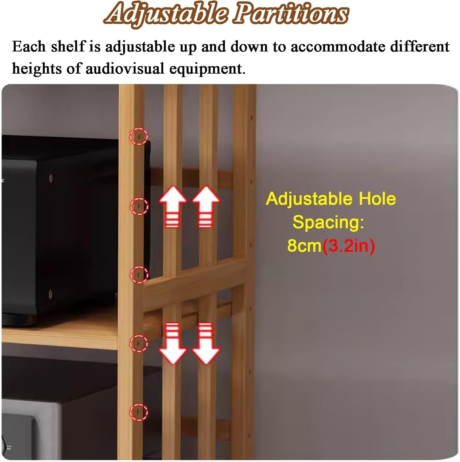 GenSDH Stereo Cabinet 4Tier Av Media Tower with Wheels Home Theater Audio Rack Cd Storage Stand Floor Stand for Home Stereo System Modern Entertainment Furniture