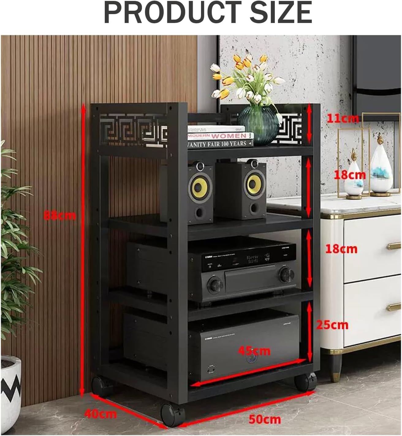 WUHUQN Media Stand 4-Tier AV Media Cabinet Stand Component Cabinet with Adjustable Height