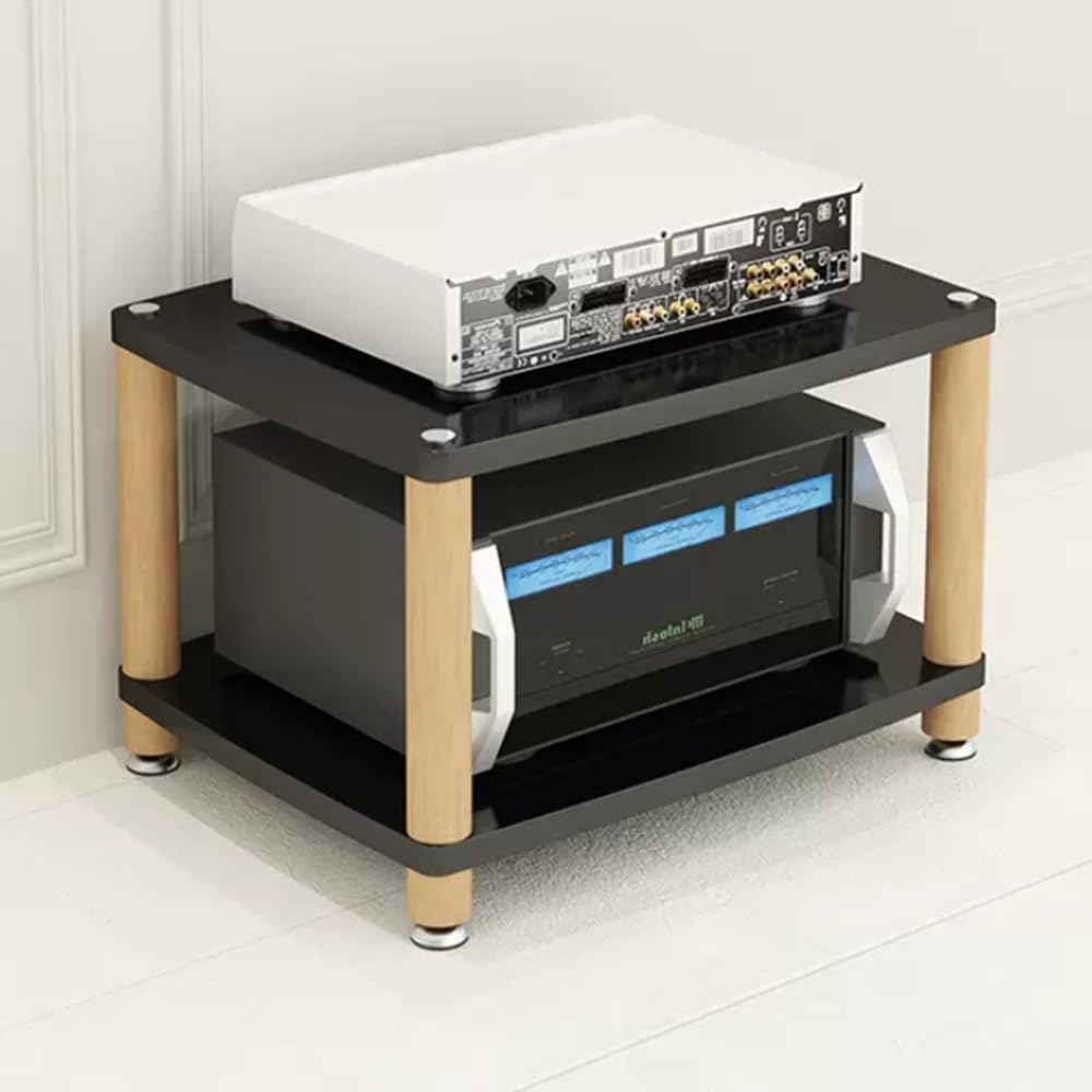 NILZA Wood Media Storage Shelf 2/3/4 Tier Corner Rack AV Media Player Stand Shelves Audio Video Media Stand Cabinet Modern AV Cabinet for Entertainment Stereo Component(Black