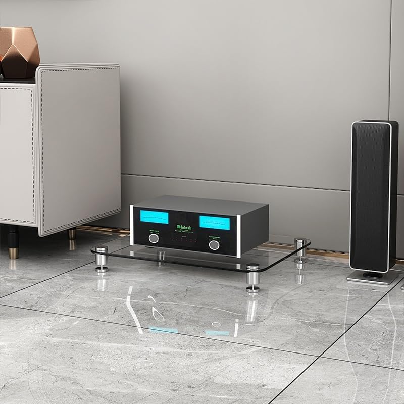 LIHDNGXM 1/2/3/4-Tier Audio Rack Tower with Tempered Glass Shelves Stereo Rack AV Media Stand AV Equipment Cabinet Stereo Receiver Display Stand CD Record Player(Clear Glass