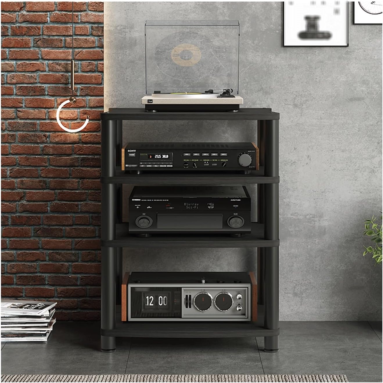 SYALEO HiFi Stand Audio/Video Component Cabinet Modern Media Storage Cabinet Wooden Audio Rack Tower CD Player Stand for Gaming Recording Room(Black