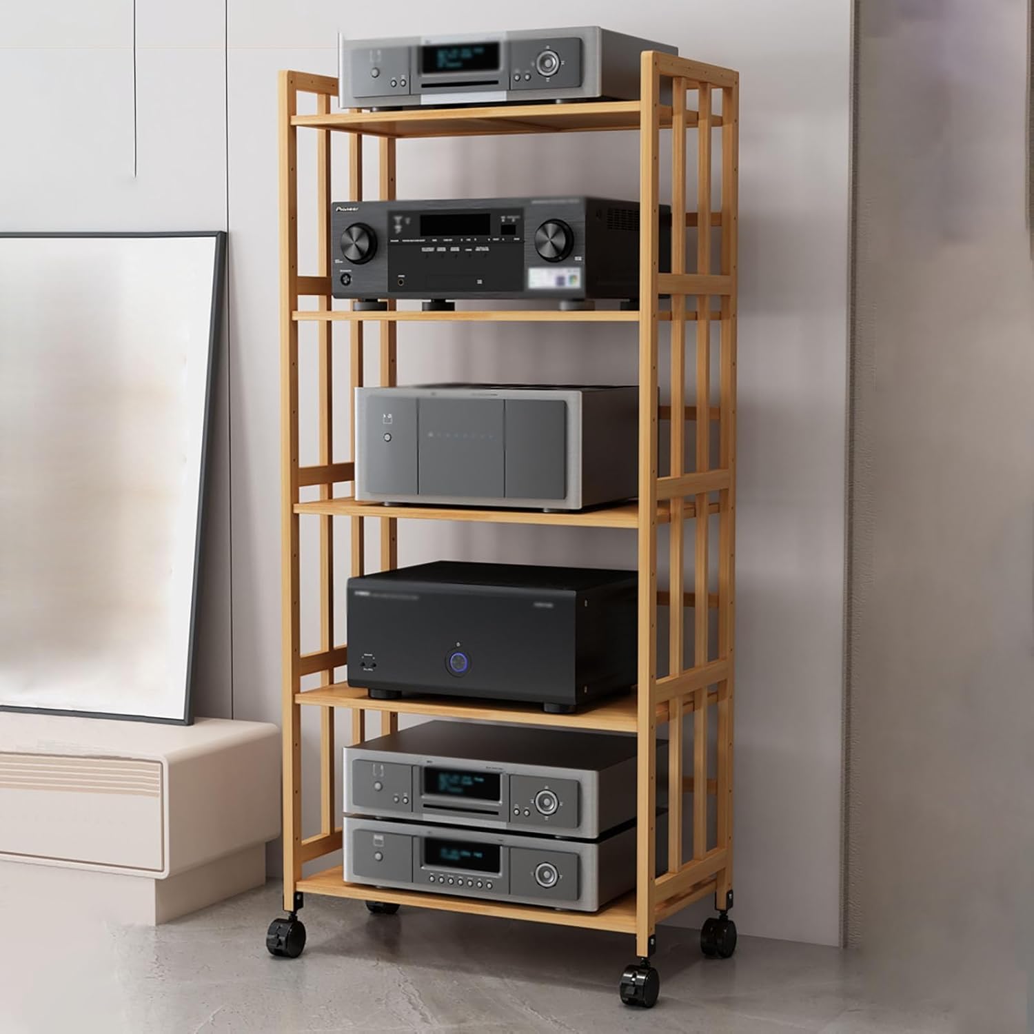 DFEDHF Large Capacity Audio Rack Media Stand - 2/3/4/5 Floor Adjustable Shelf Stereo Rack System Cabinet - Heavy Duty AV Media Stand Easy Assembly for Home & Commercial Use