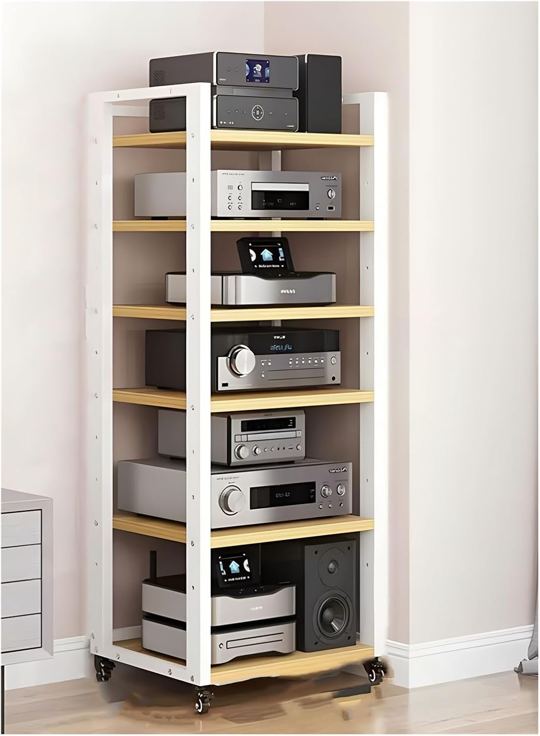 SRNSAEB 55Inch/ 140cm Tall Audio Rack Mount Steel & Solid Wood Cabinet