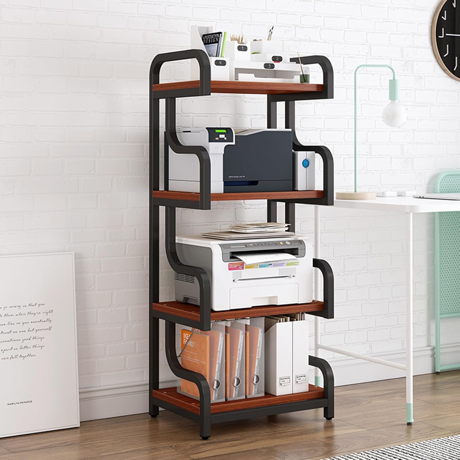 AErosx 5 Colors 4-Tier Movable AV Media Stand CD Player Stand Stereo Rack Corner TV Stand Audio Video Components Cabinet with Height Adjustable Wooden Shelf for Home/Office/Theater (Color : Black-B)