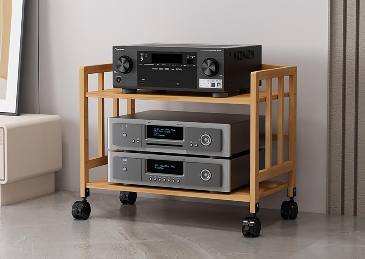 LXLZYXSF Mobile Audio Stereo Stand Video Component Cabinet with Adjustable Shelf