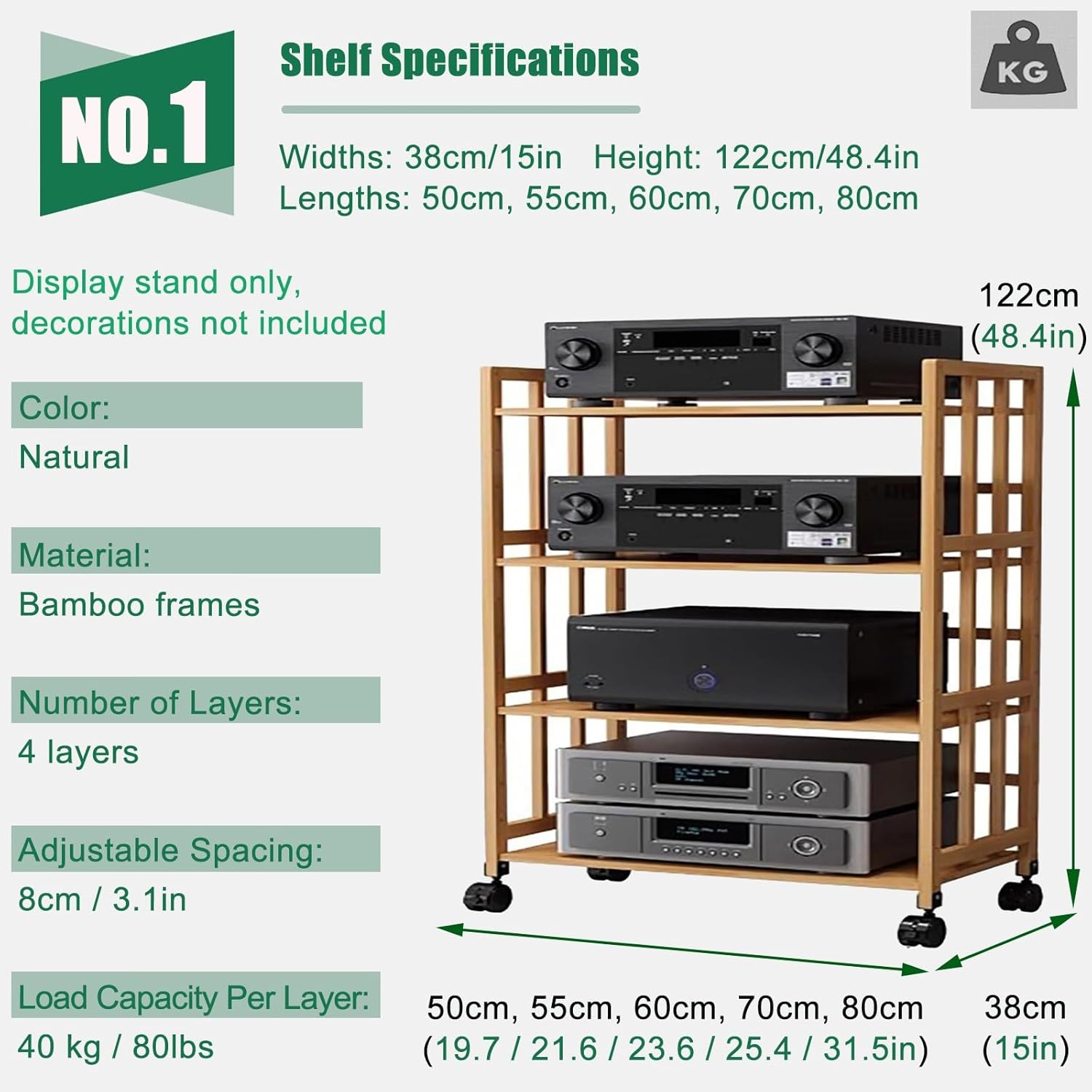 HDYZJQ Stereo Storage Cabinet Rolling Display Stand Large