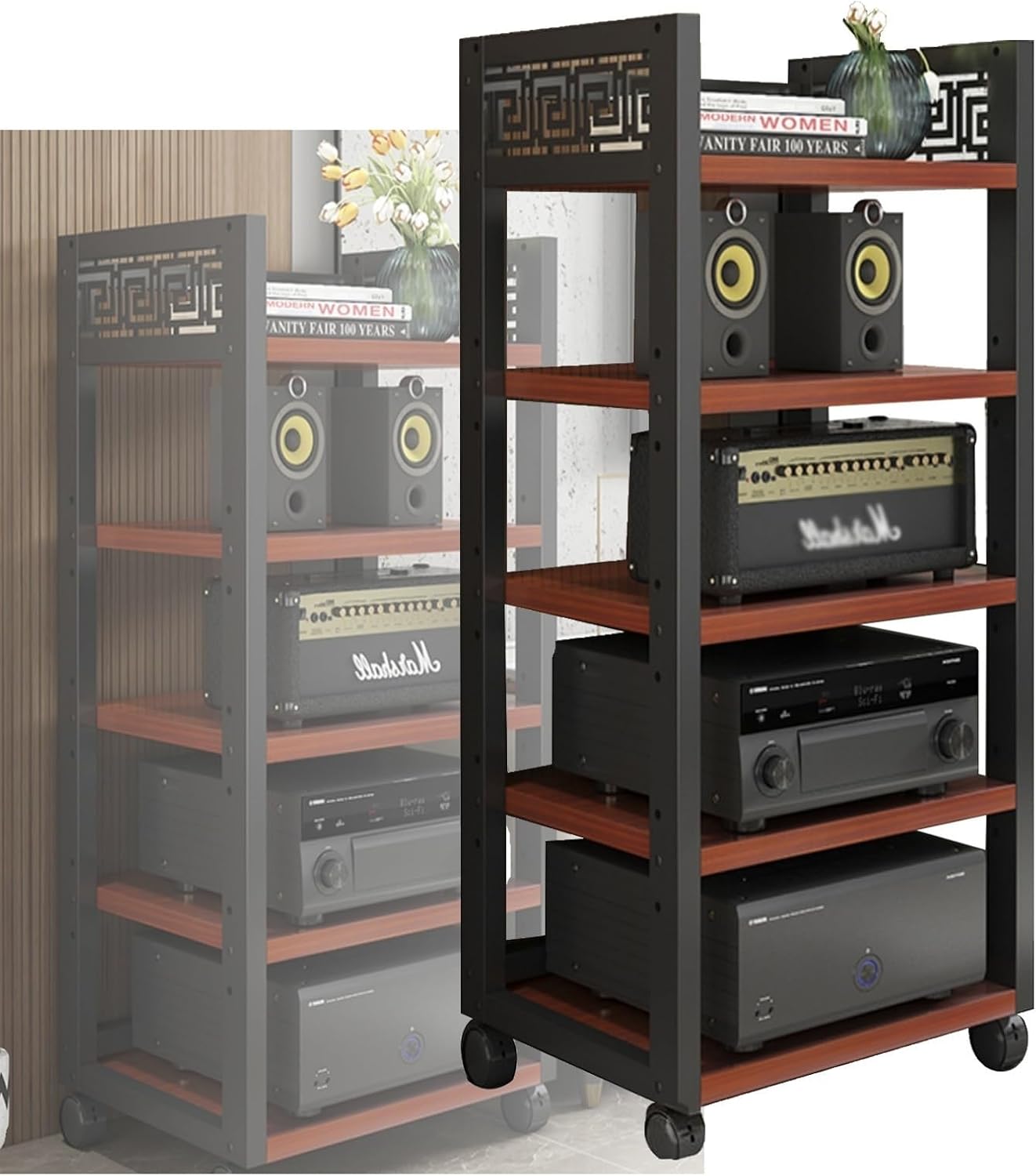 5 Tier Media Rack Audio/Video Component Cabinet Height Adjustable Wooden Board