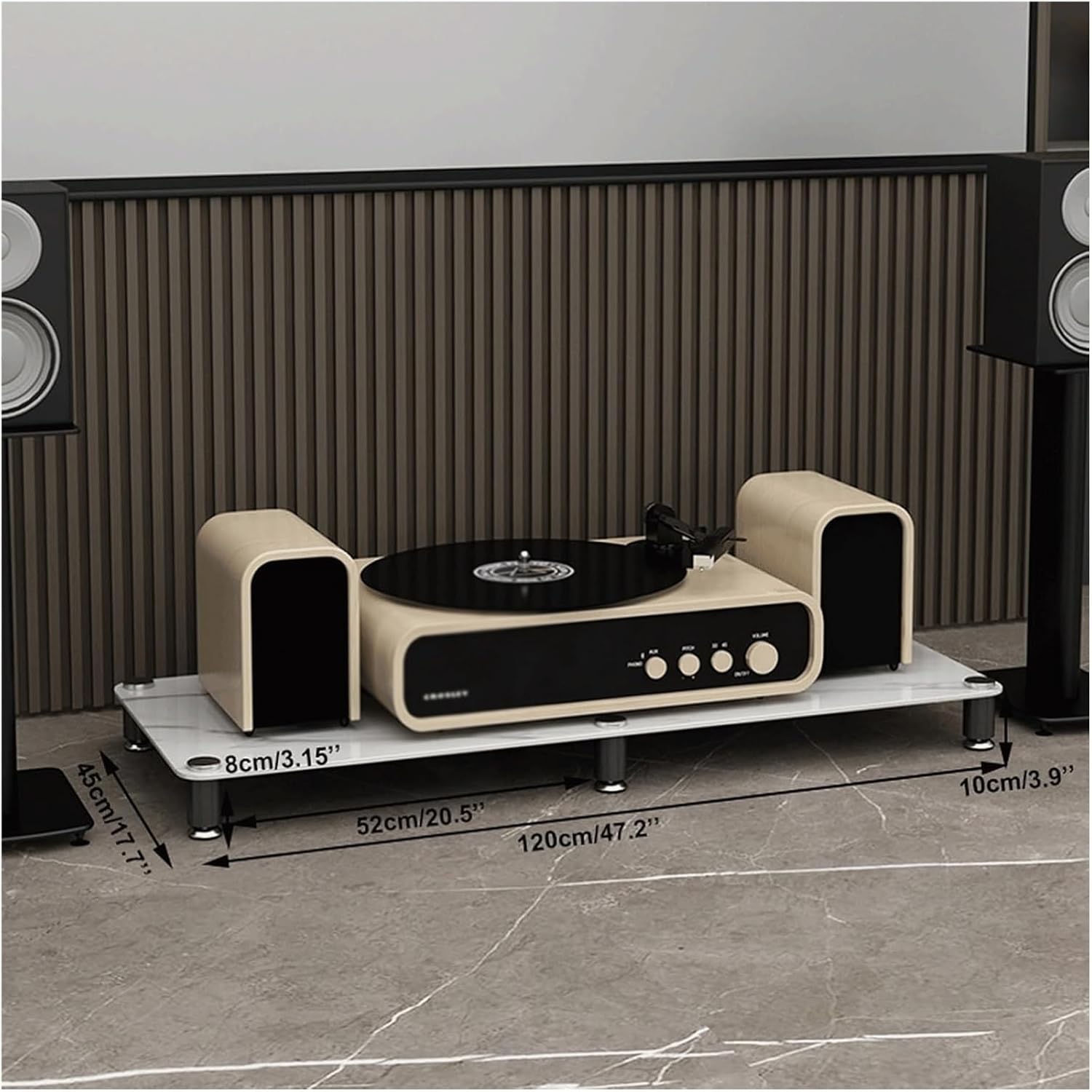 PZEOB Audio Rack Cabinet with Stone Plate and Carbon Steel Frame Stereo Stand 1/2/3/4 Tier Audio-Video Shelving Modern Media Stand(White