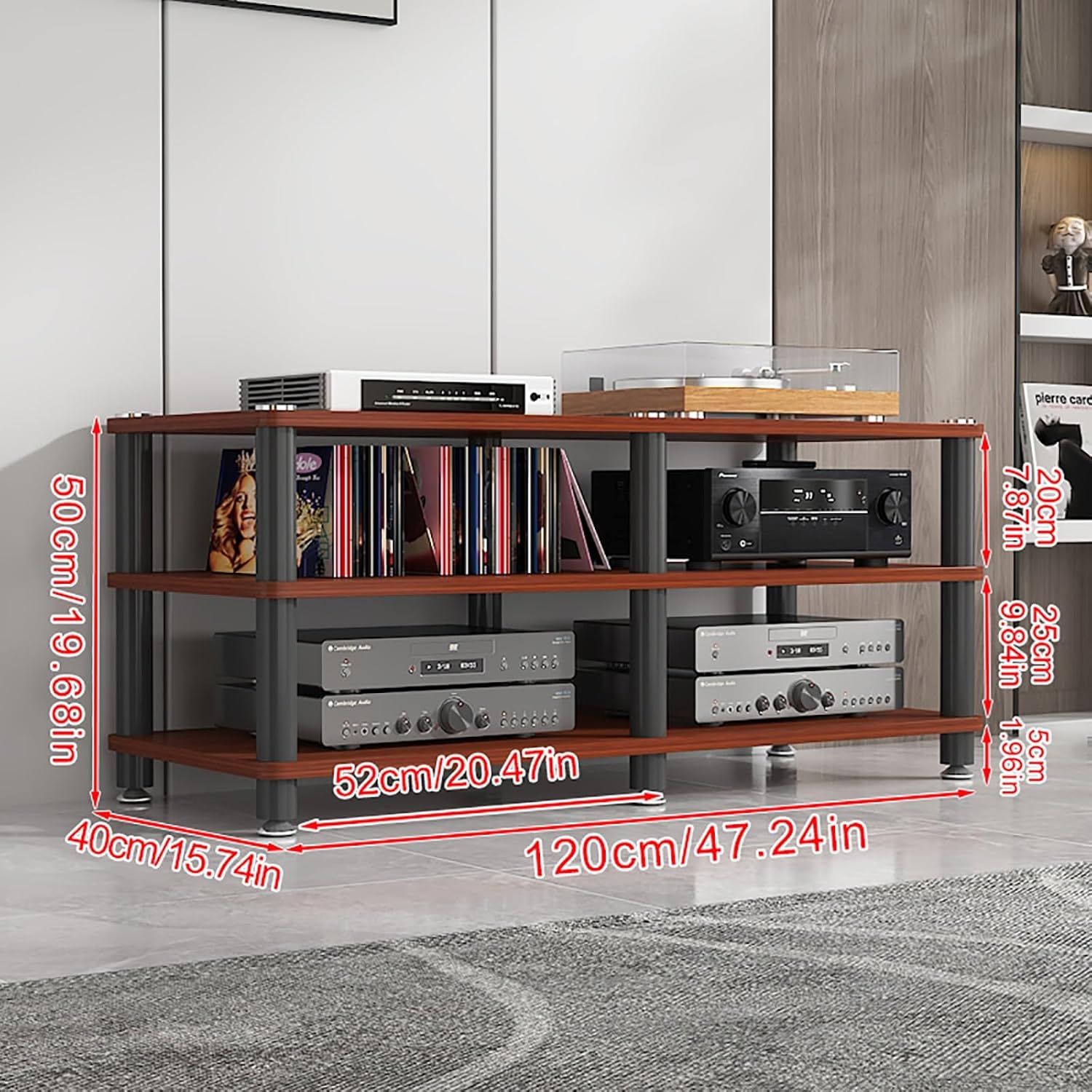 Media Audio Tower Cabinet Game Console Stand Floor-Standing Audio Rack Speaker Display Stand Modern Audio-Video Media Stand Easy to Assemble for Living Gaming Recording Room.(Original wood