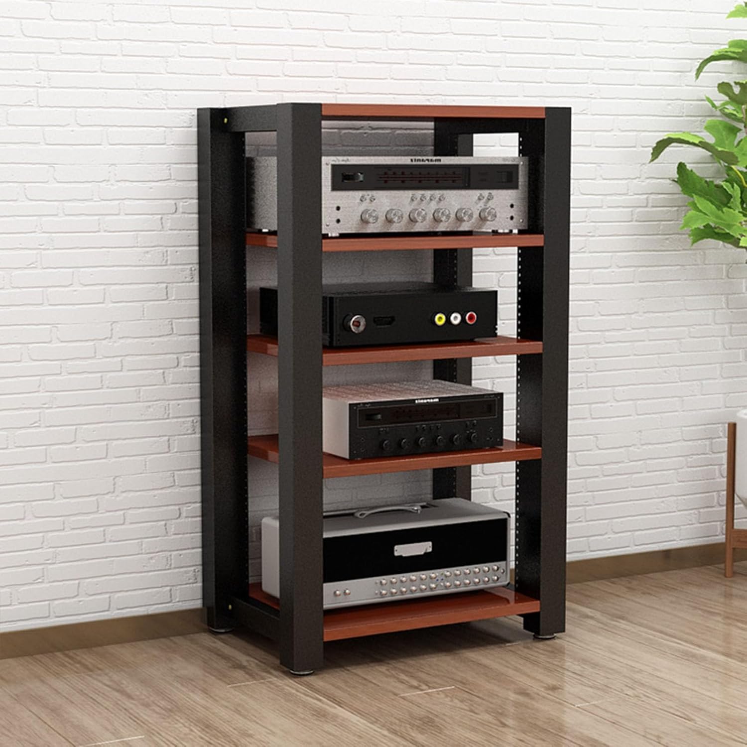 Media Stand 2/3/4/5-Tier Media Stand Movable or Floor-Standing Audio/Video Rack CD Player Stand Stereo Component Storage Cabinet with Height Adjustable Wooden Shelf for Home/Office/Theater