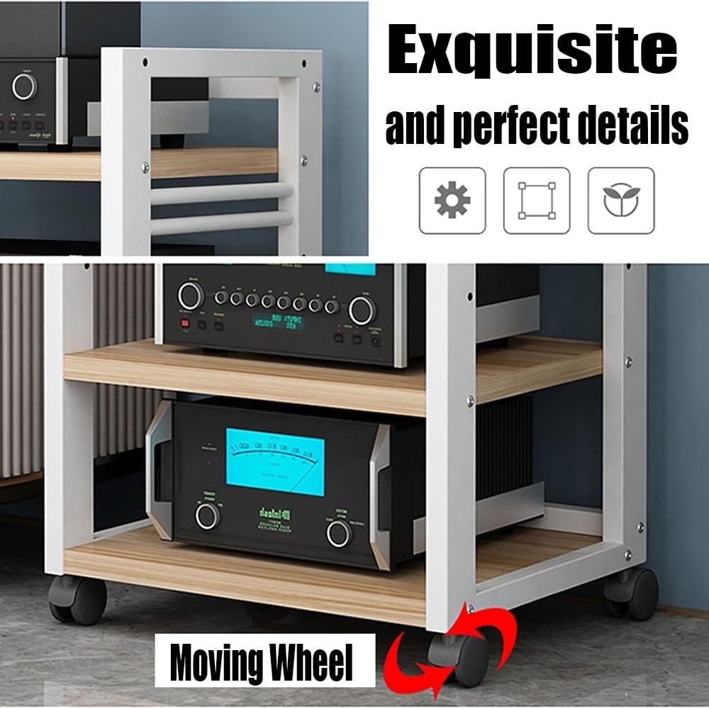 KGPGNYMYHA 4 Tier Stereo Rack AV Media Stand Movable AV Cabinet Office Stereo Component Cabinet Media Shelf Open Corner Media Center For Theater Recording Room(White)