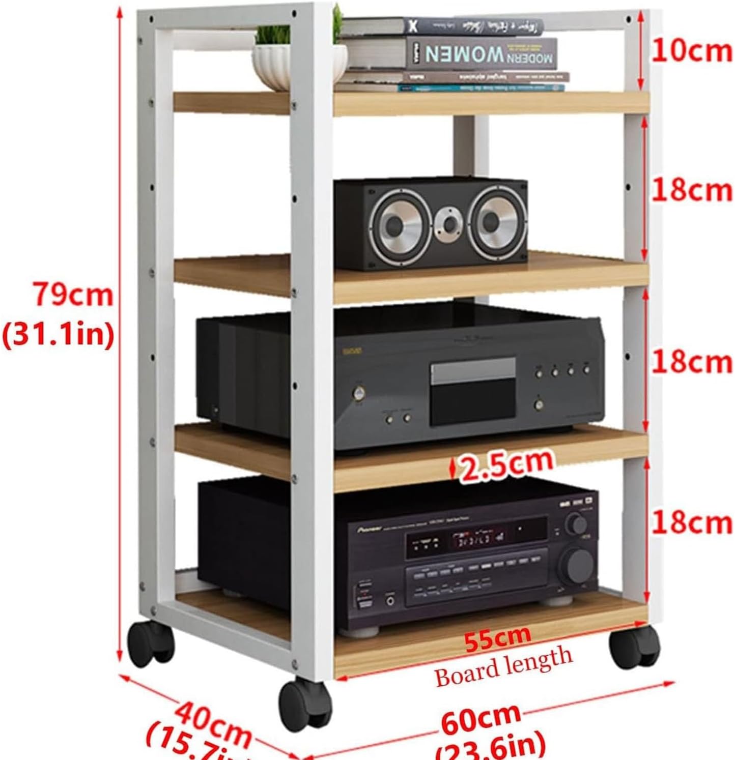 4-Tier AV Media Stand Corner Shelf Adjustable Storage Rack Floor-Standing Multi-Function Shelf Cabinet Component Cabinet Stereo Audio Rack Stand Tower Perfect for DVD Players:TV Cable Box:WiFi Router