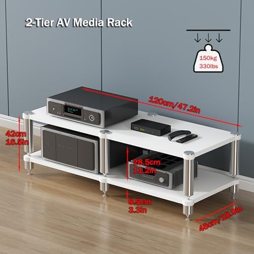 UYCVT Media Stereo Cabinet Stand - Av Media Rack for Gaming & Audio Floor-Standing Storage Tower for Cd & Record Players Projector & Component Shelving HiFi Audio Solutions-White-120x48x42cm