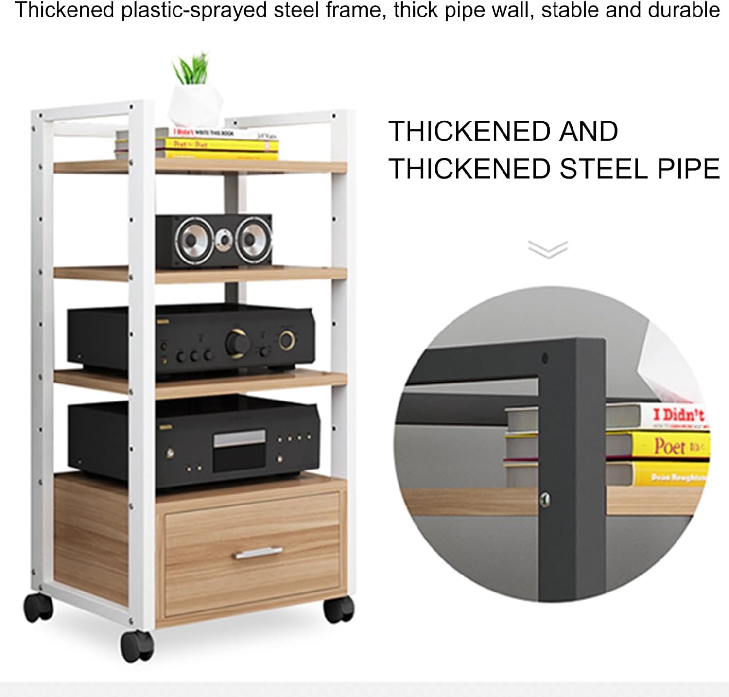 HXFAAFXH Modern Audio-Video Media Stand Movable Audio Stand Media Player Stand Home Stereo System Entertainment Components Cabinet for Gaming