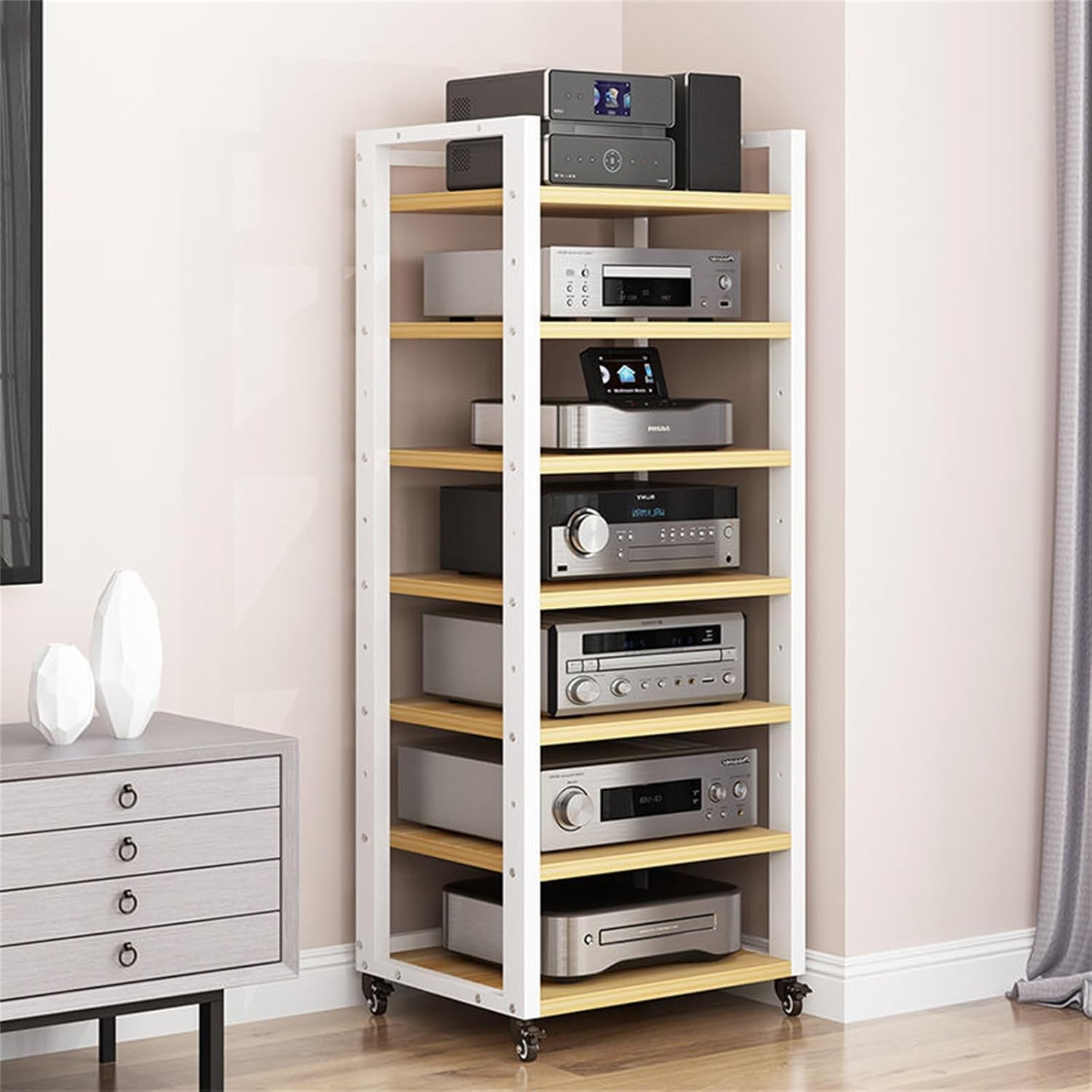 FZYUAN AV Media Stand 5/6/7/8 Tier Movable Record Player DVD CD Audio Rack Tower Holder