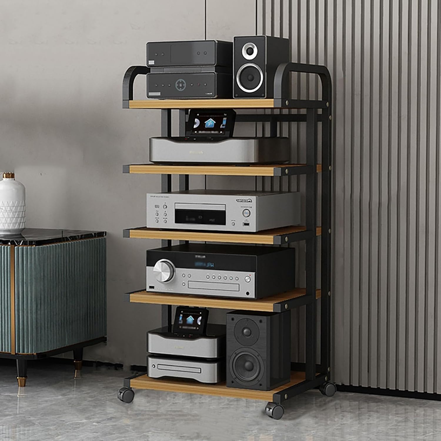 DONGYUE 5 Tier AV Media Cabinet Stand Component Cabinet Entertainment Stereo Component Storage Rack